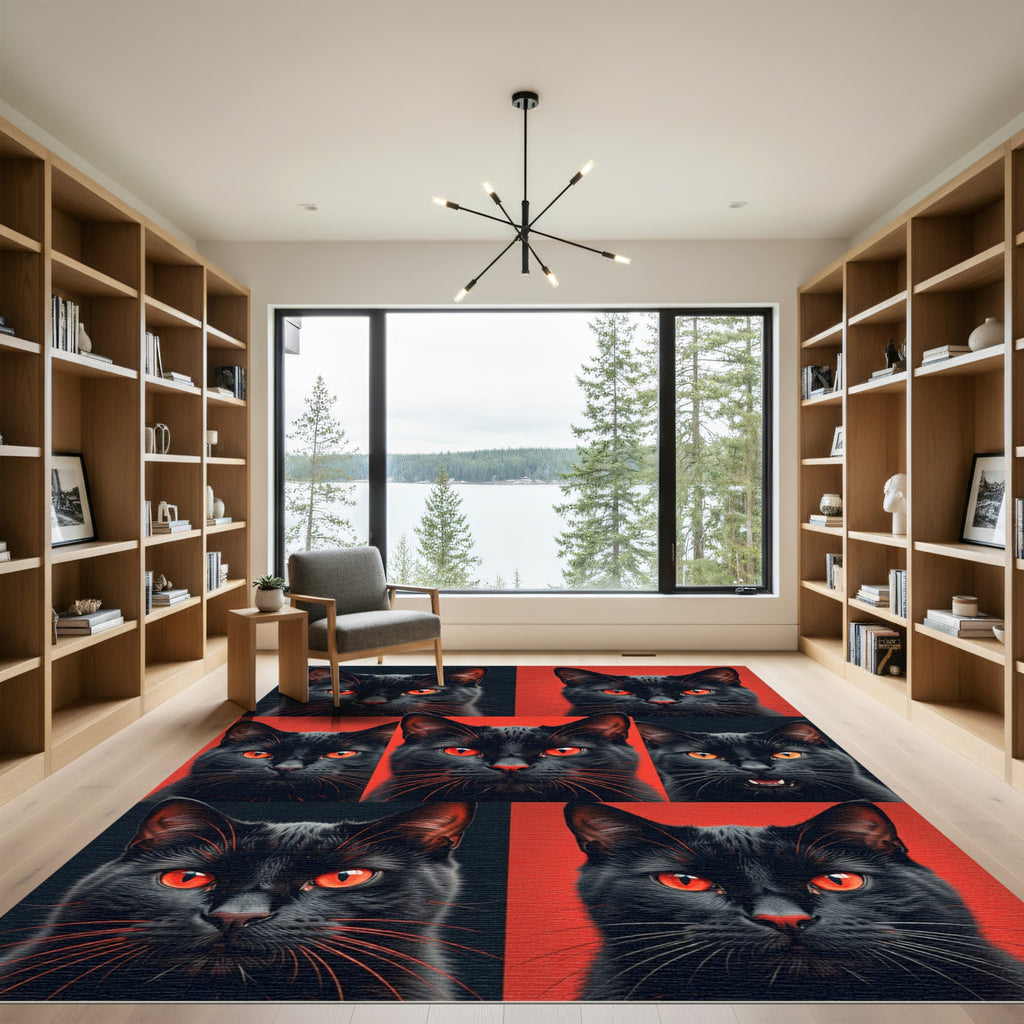 Fiery Red Eyes Black Cat Collage Rug