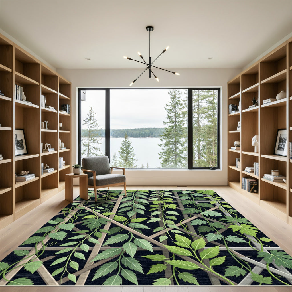 Lush Green Botanical Trellis Garden Rug