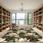 Cream Magnolia Branches Against Black Rug