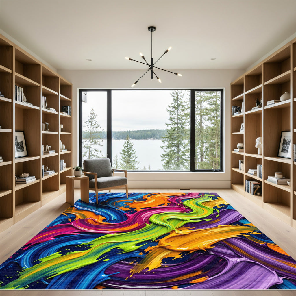 Vibrant Multicolored Modern Abstract Swirl Rug