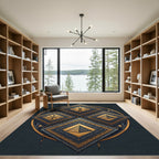 Black and Gold Geometric Diamond Emblem Rug