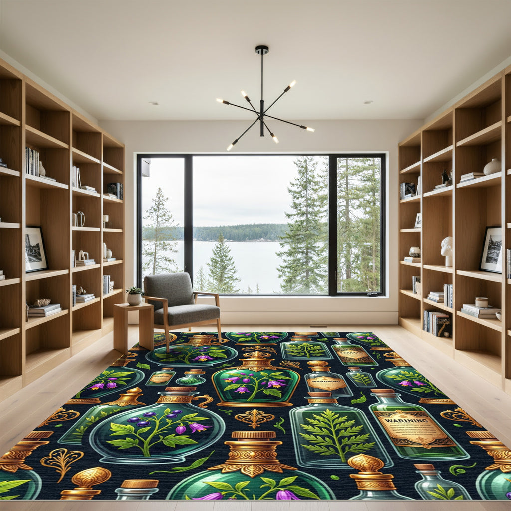 Enchanted Emerald Potion Bottle Illustration Rug