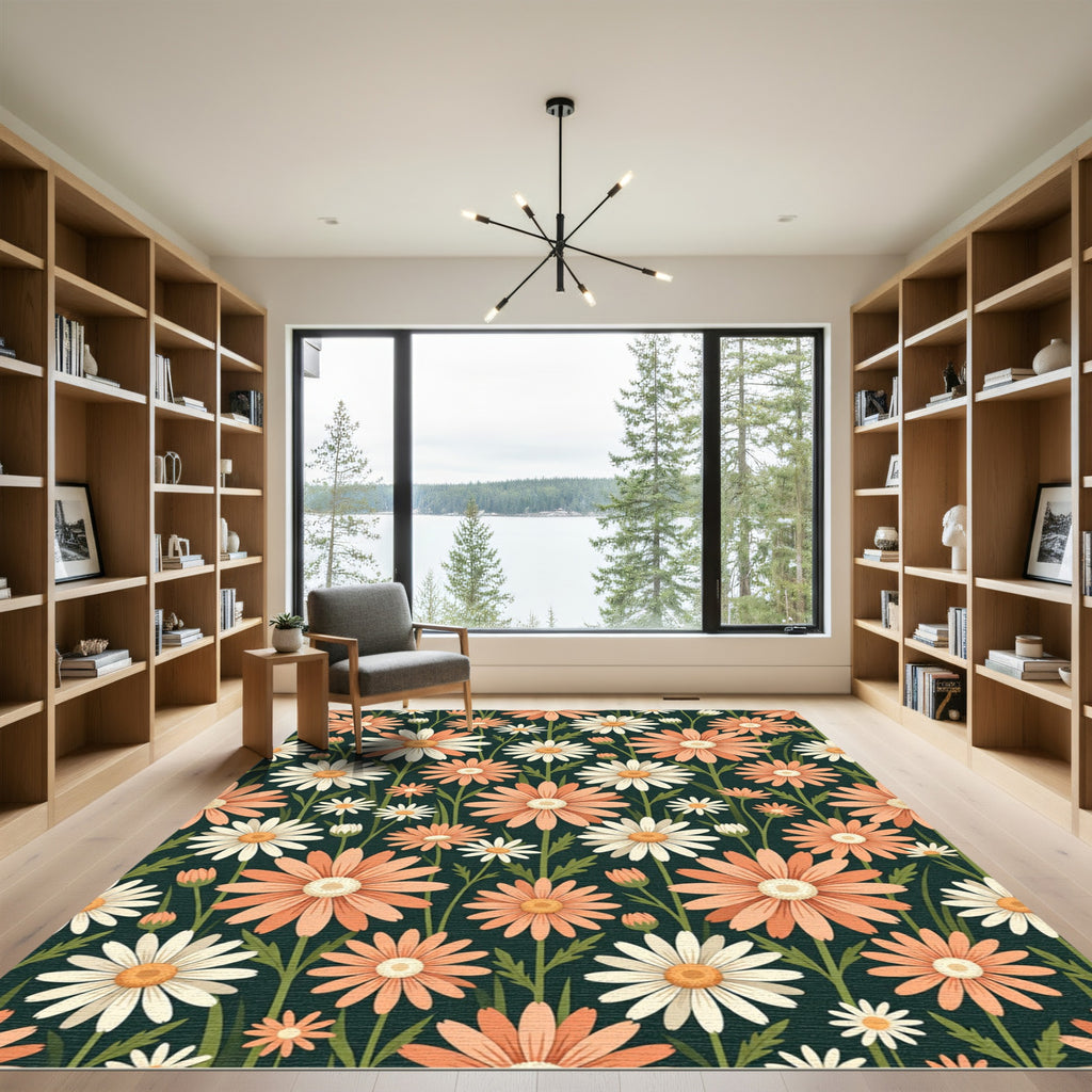 Peach White Daisy Meadow Rug