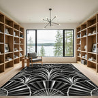Art Deco Black Silver Fan Fountain Rug
