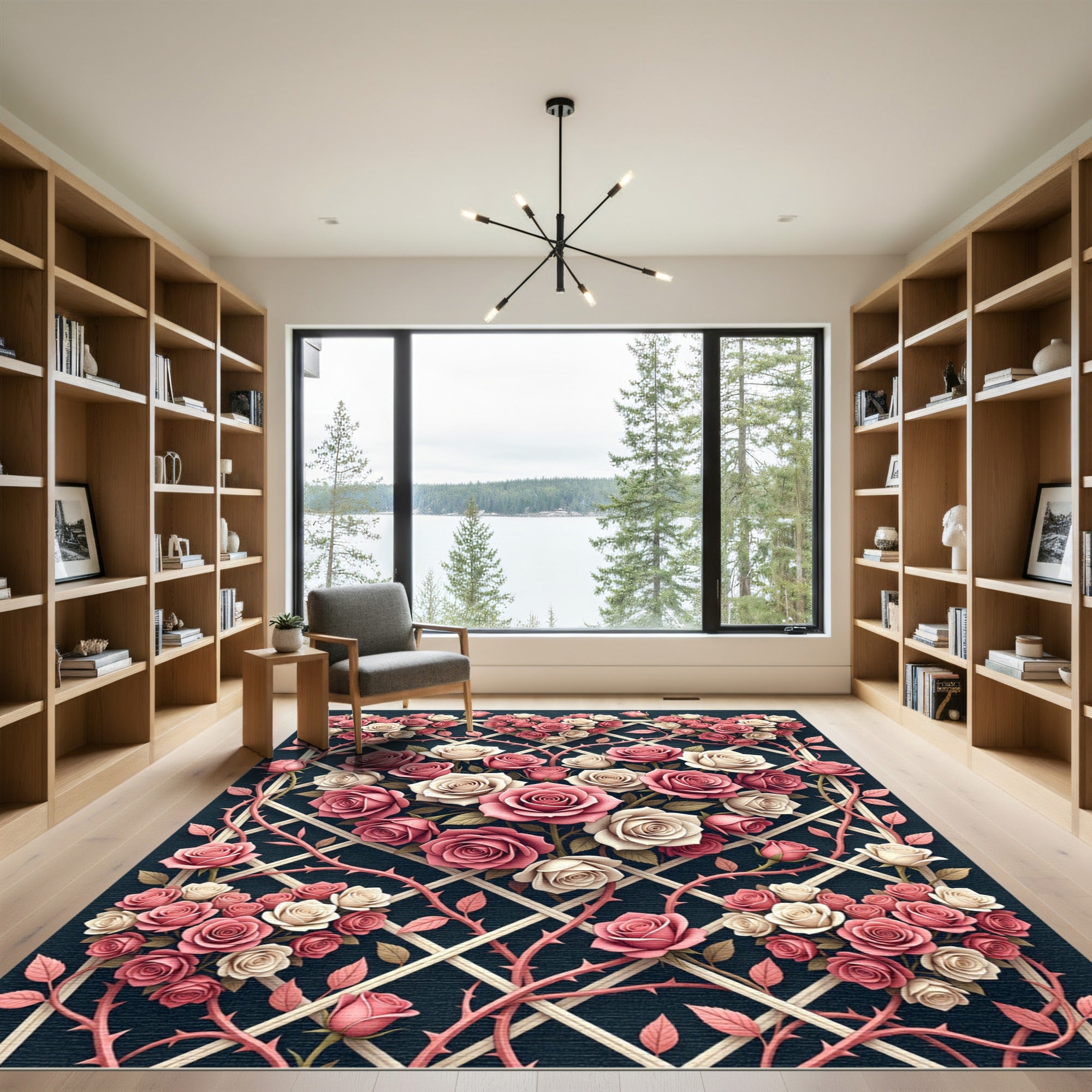Pink Cream Rose Blossom Lattice Rug