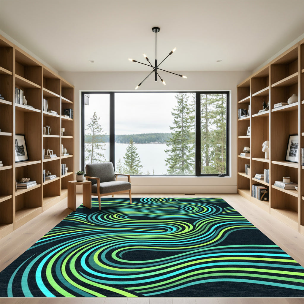 Aqua Lime Swirl Flow Rug