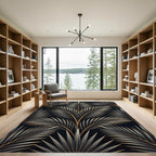 Elegant Gold Palm Leaf Art Deco Rug