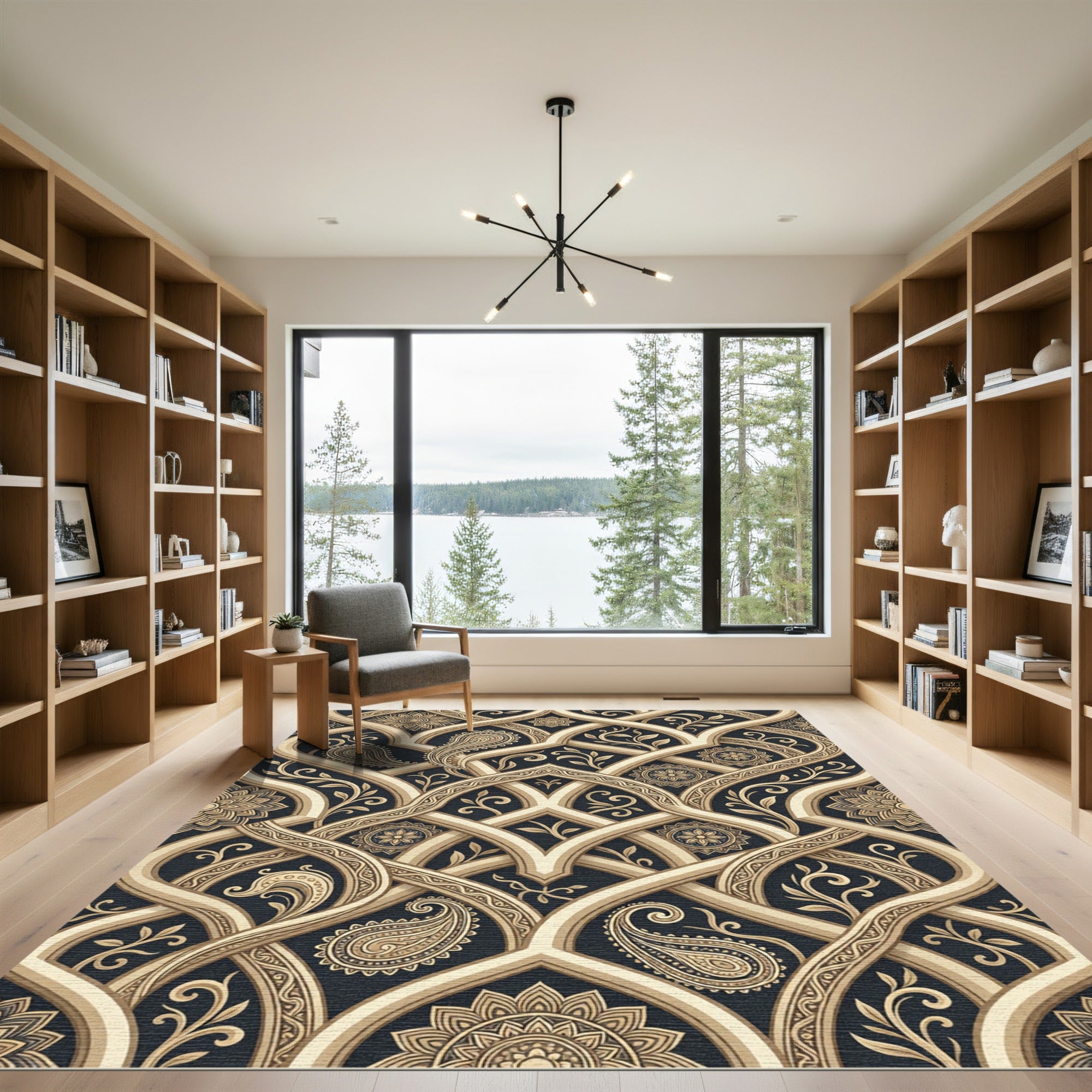 Golden Gilded Paisley Arabesque Curve Rug
