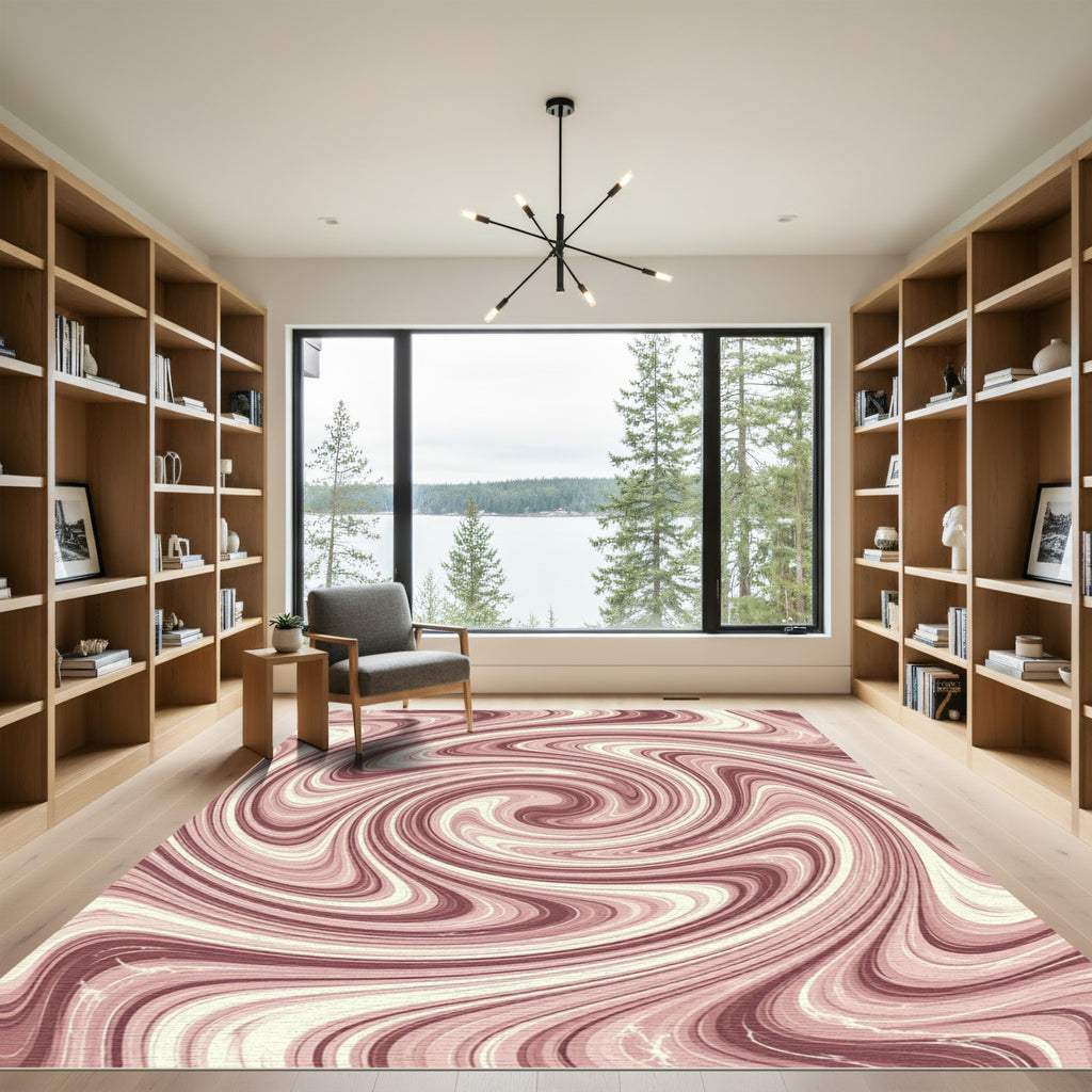 Pink Swirl Marble Effect Rug