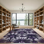 Dark Violet Tropical Palm Botanical Rug