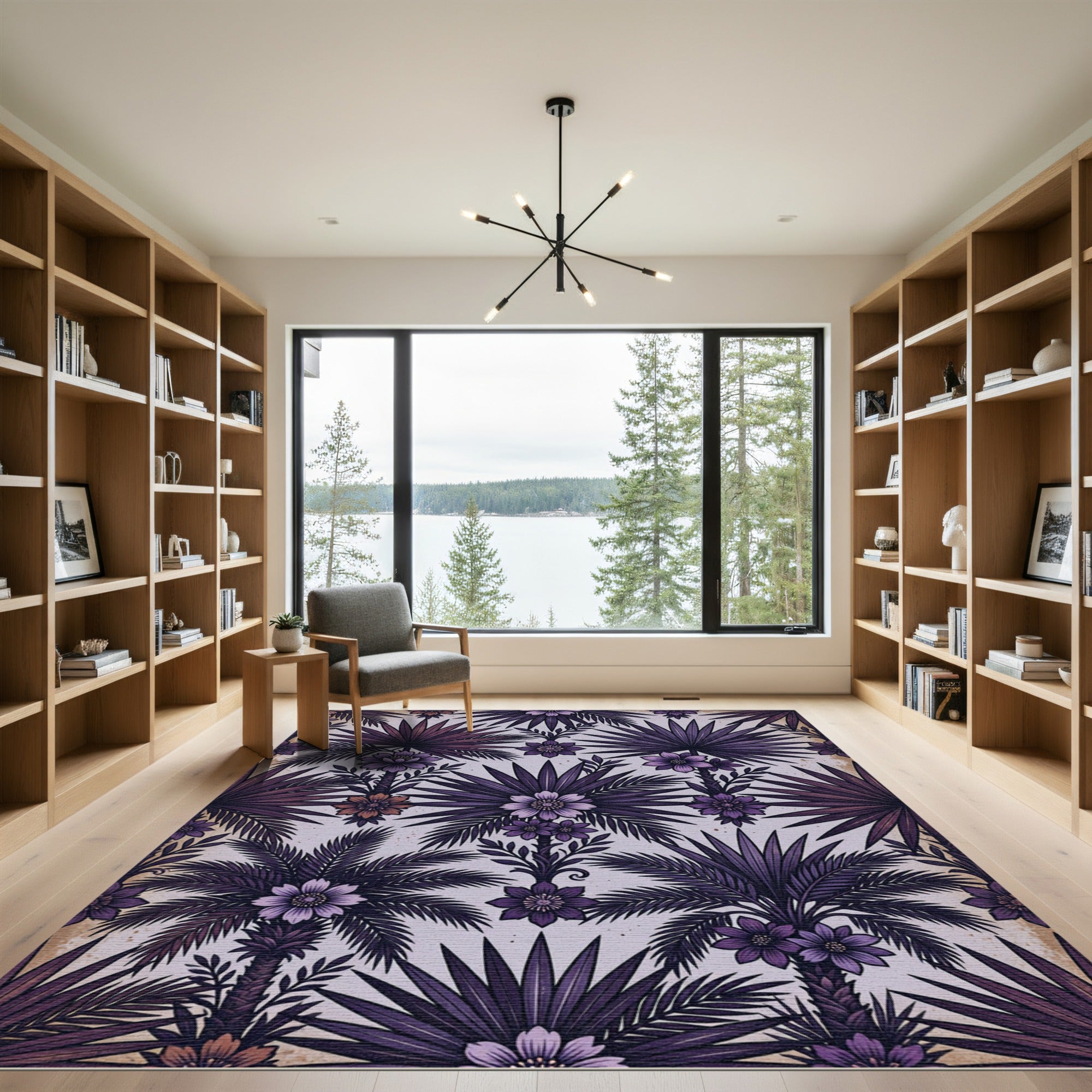 Dark Violet Tropical Palm Botanical Rug