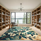 Teal and Cream Cherry Blossom Branch Rug