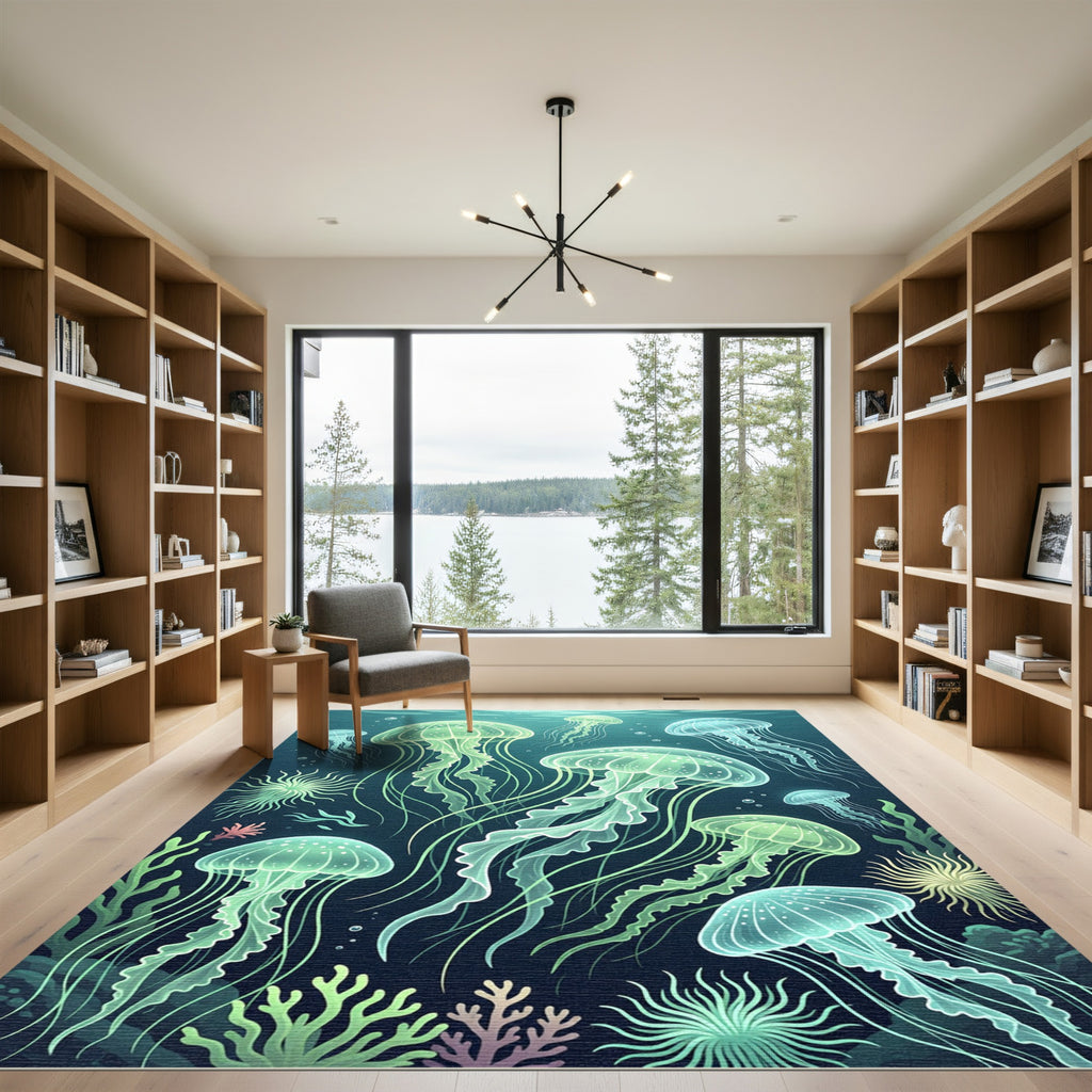 Luminous Bioluminescent Deep Sea Jellyfish Rug