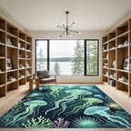 Luminous Bioluminescent Deep Sea Jellyfish Rug