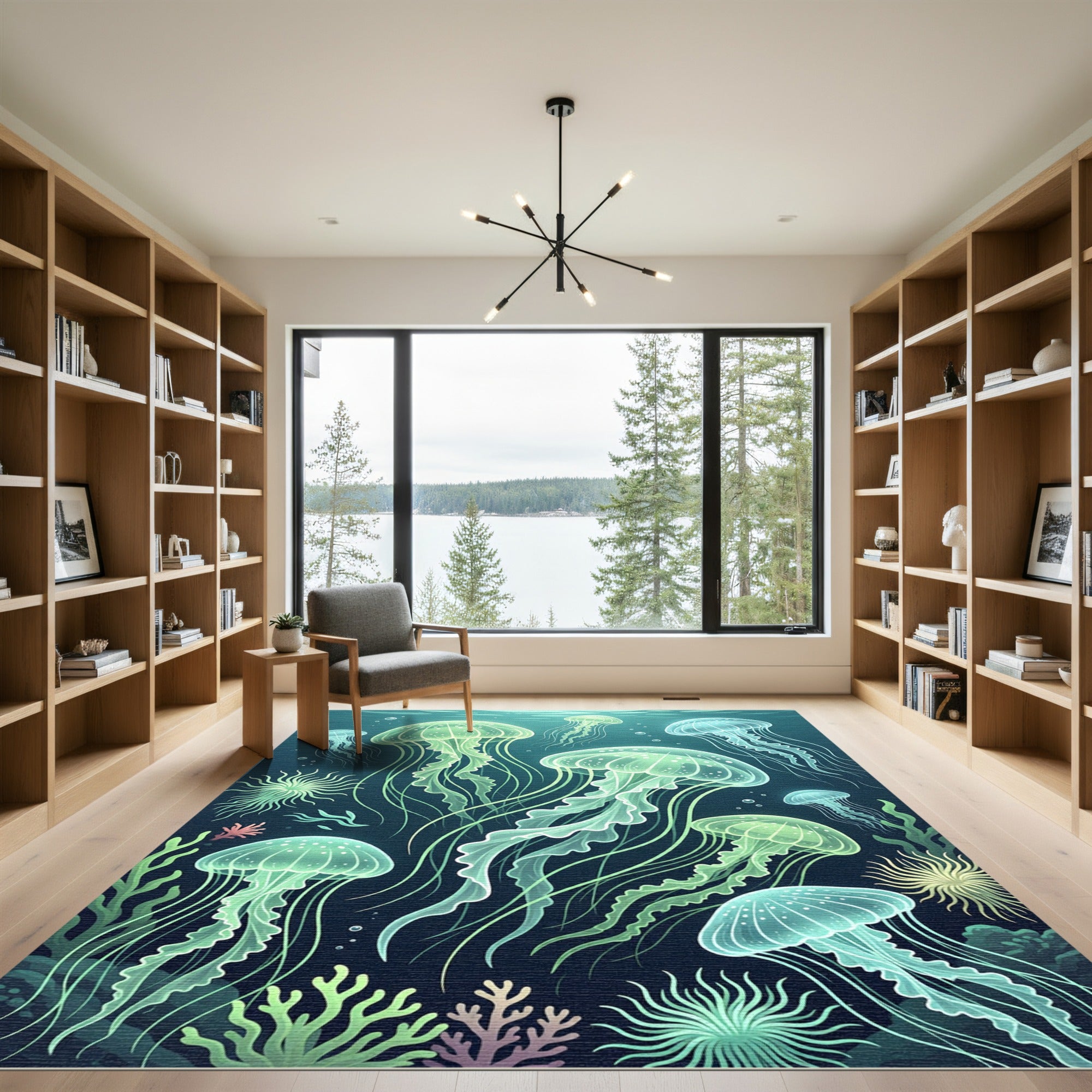 Luminous Bioluminescent Deep Sea Jellyfish Rug