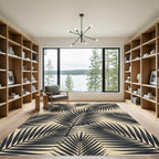 Bold Charcoal Tropical Palm Leaf Rug