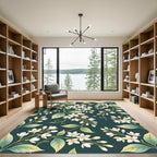 Dark Forest Jasmine Botanical Floral Illustration Rug