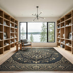 Ornate Floral Medallion Embossed Slate Rug