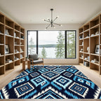 Geometric Blue Ikat Diamond Tile Rug