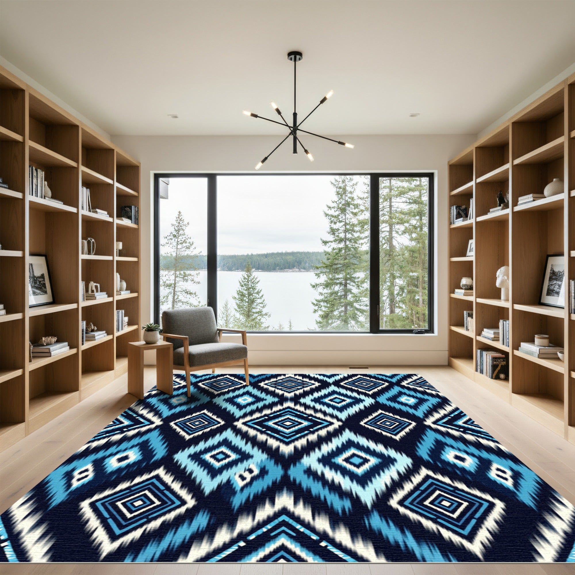 Geometric Blue Ikat Diamond Tile Rug
