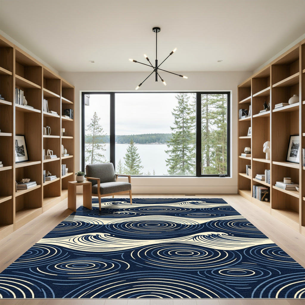Marine Blue Wave Ripple Art Rug