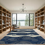 Marine Blue Wave Ripple Art Rug