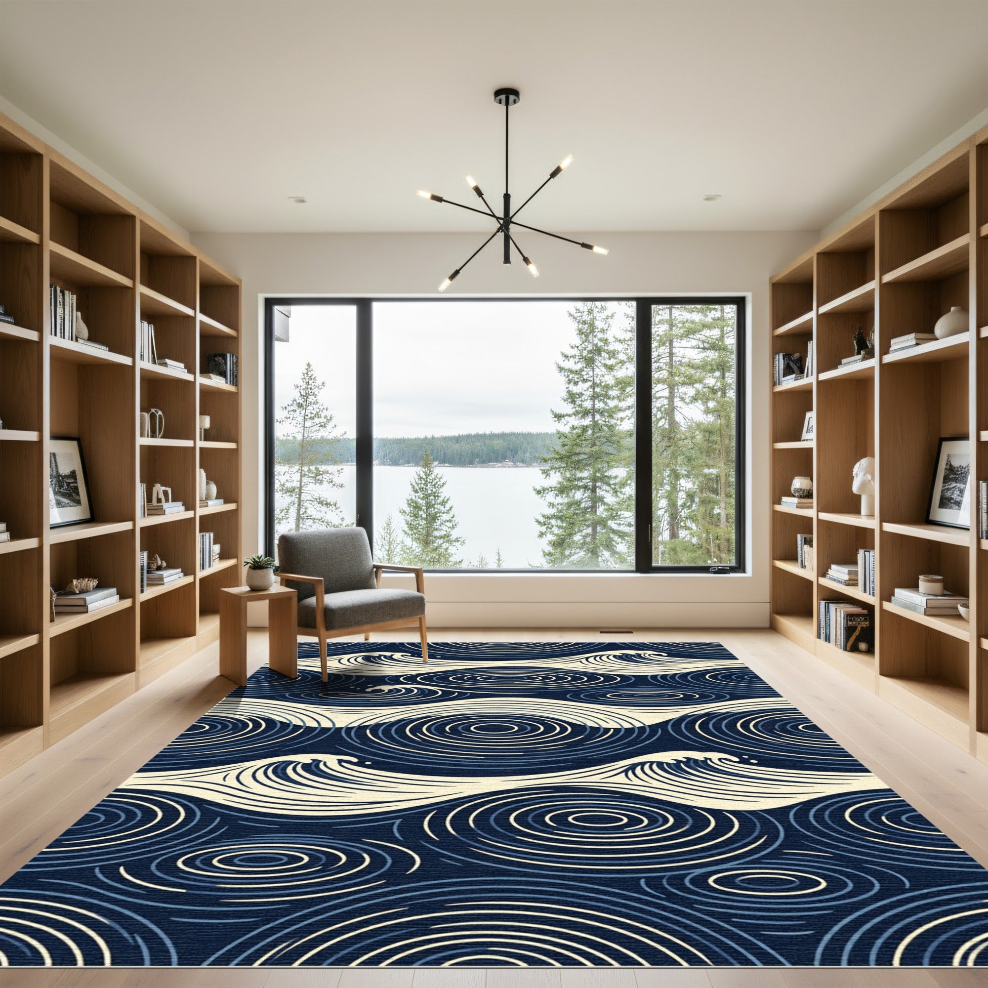 Marine Blue Wave Ripple Art Rug