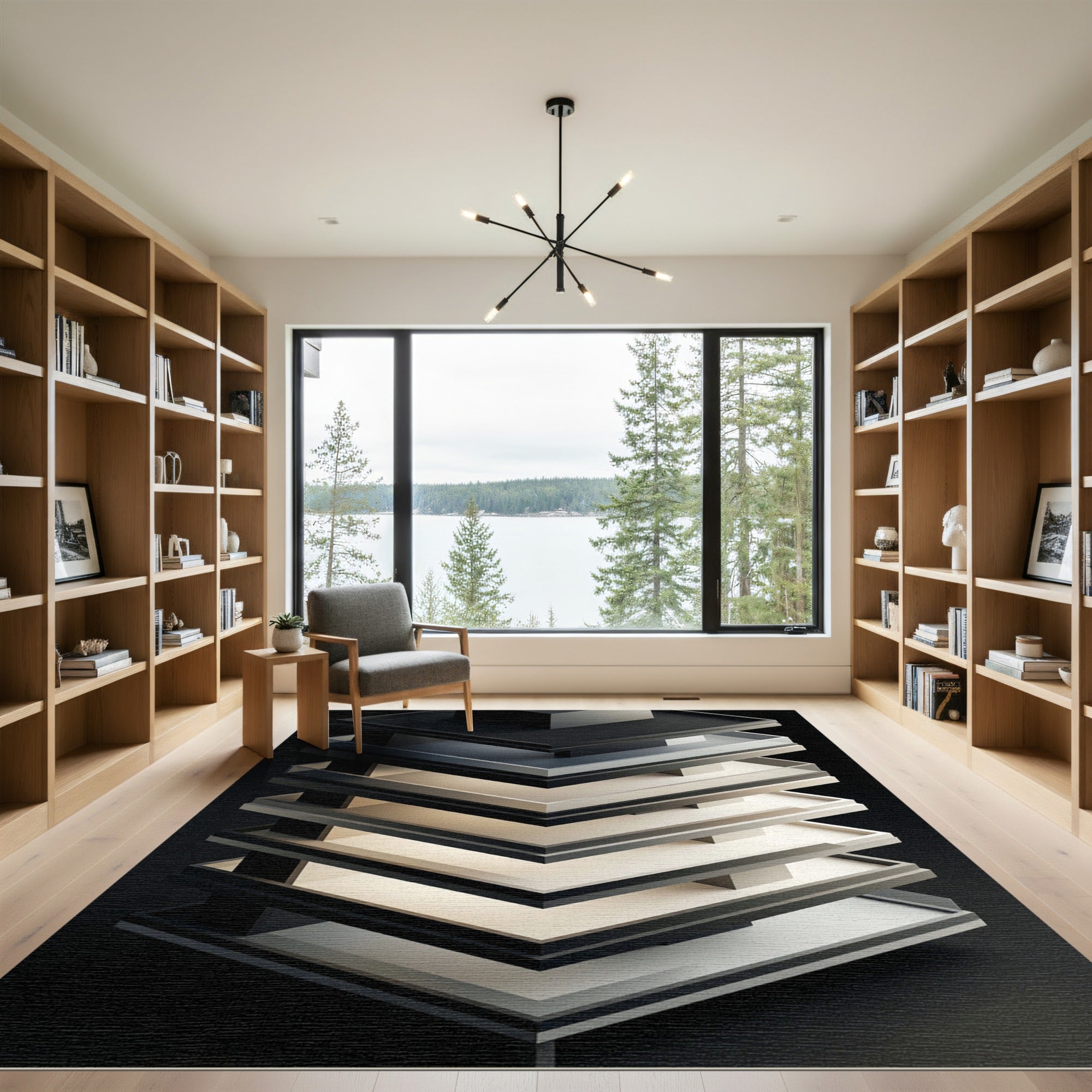 Monochrome Abstract Geometric Layers Rug