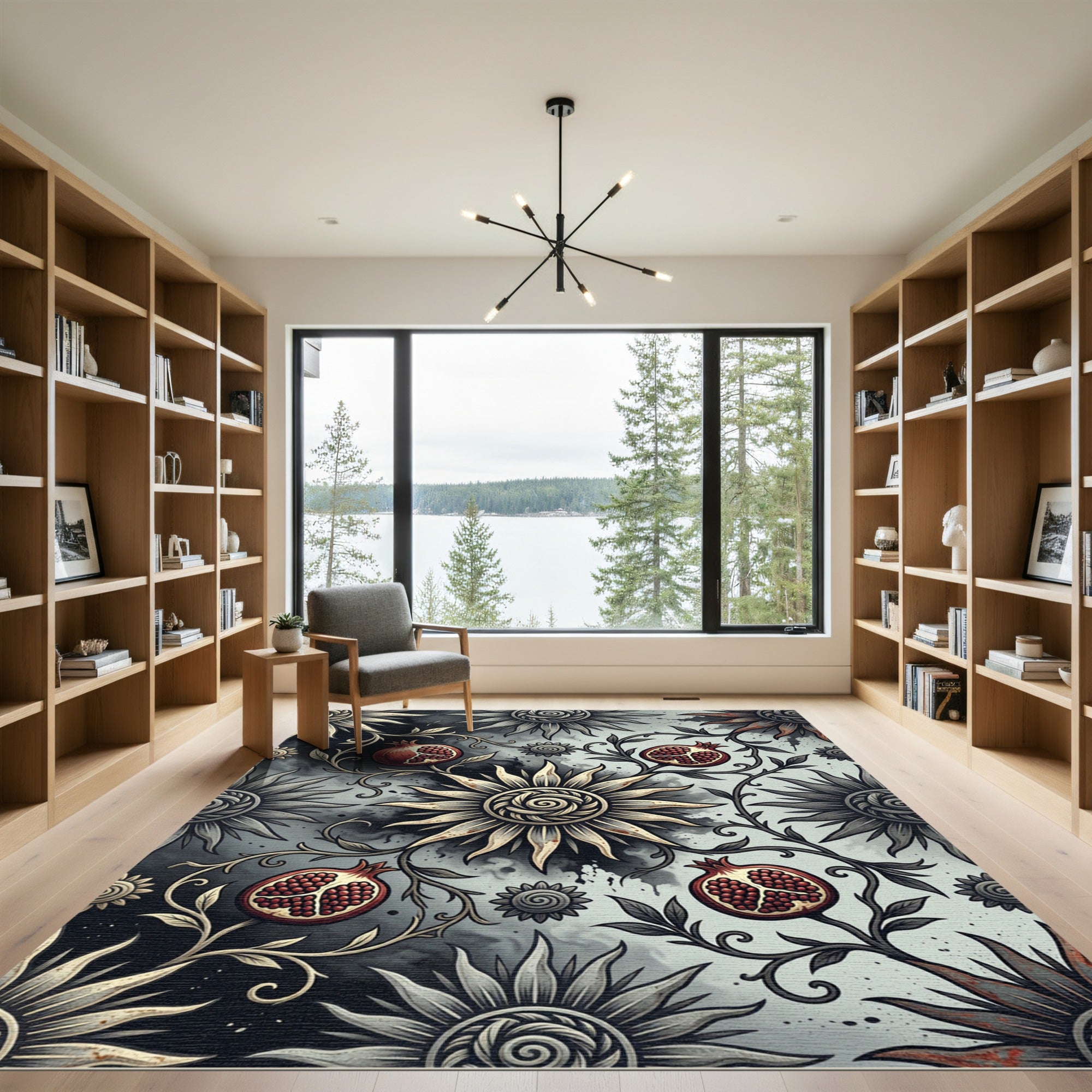 Gothic Sun and Pomegranate Chiaroscuro Area Rug