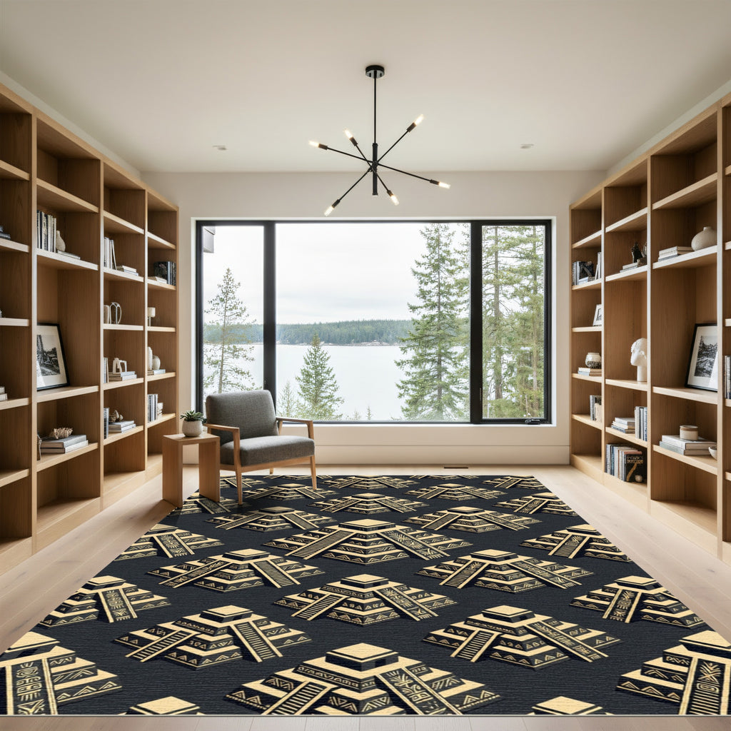 Aztec Pyramid Geometric Cream Charcoal Rug