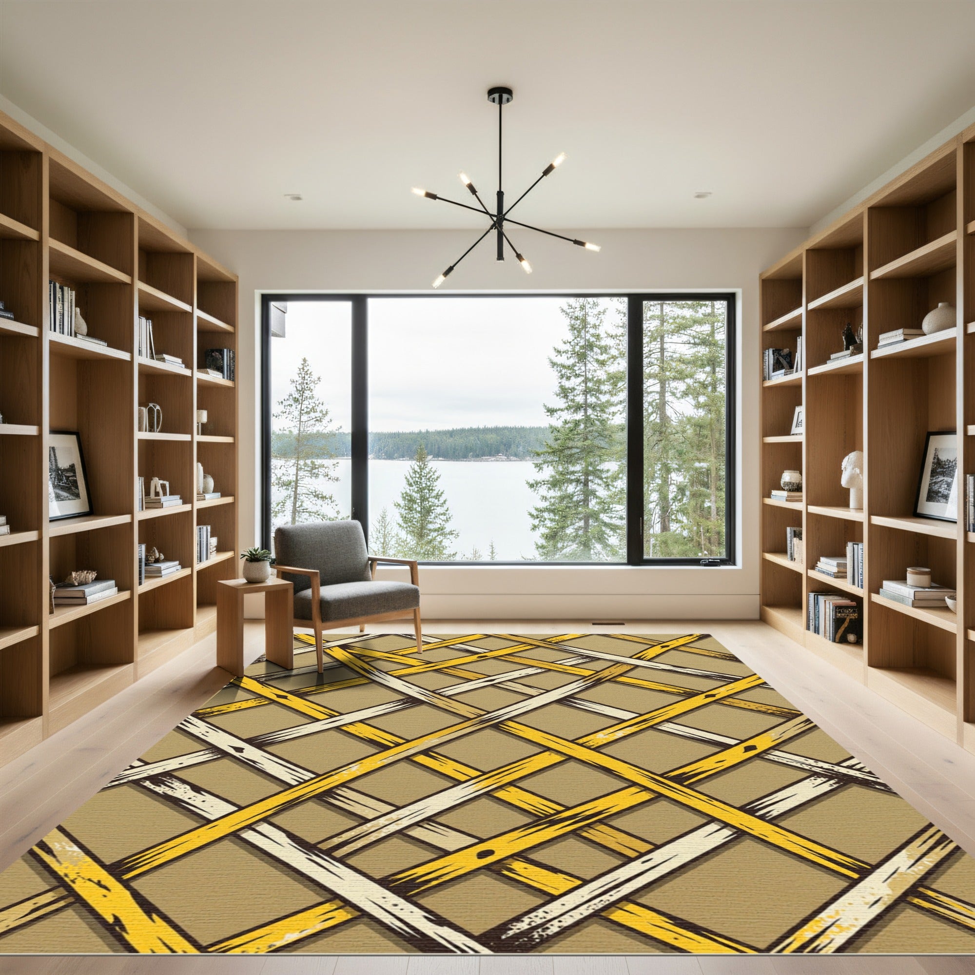 Golden Yellow Intersecting Lattice Rug