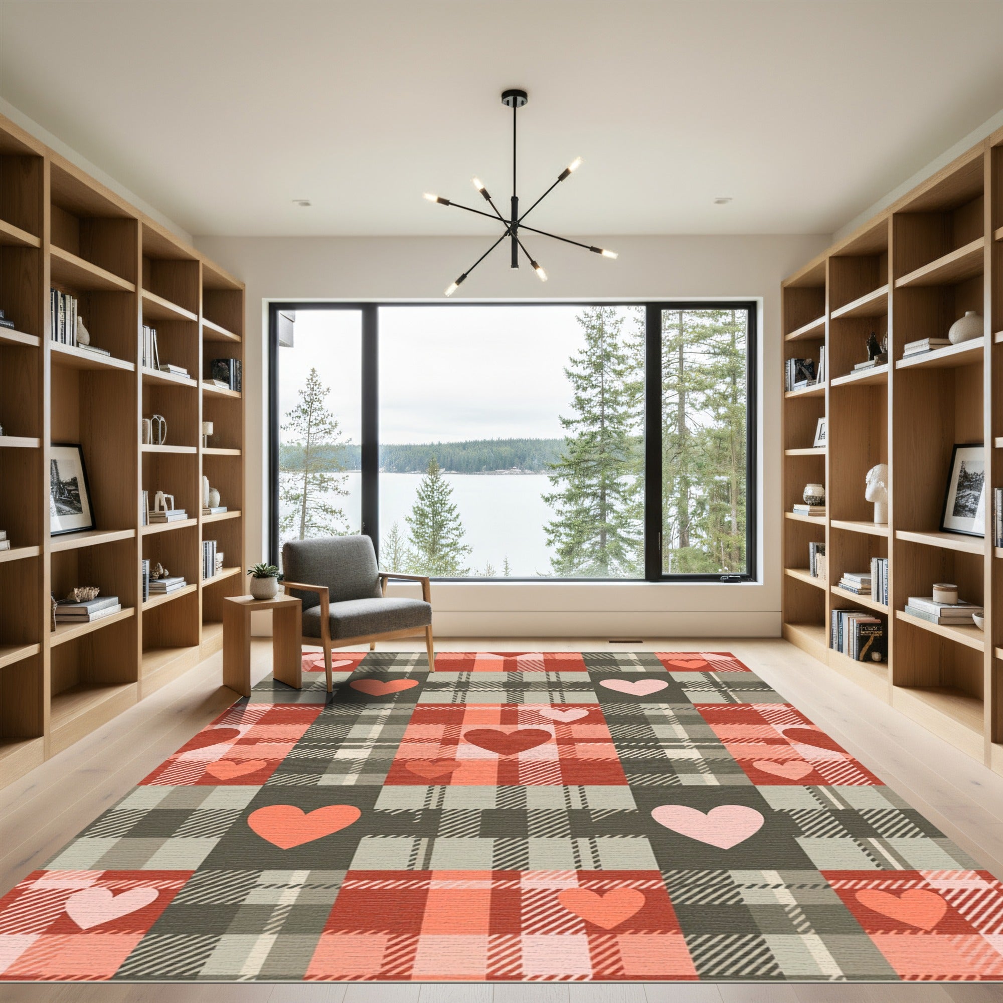 Blush and Charcoal Plaid Heart Rug