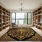 Ornate Gold Filigree Compass Medallion Rug