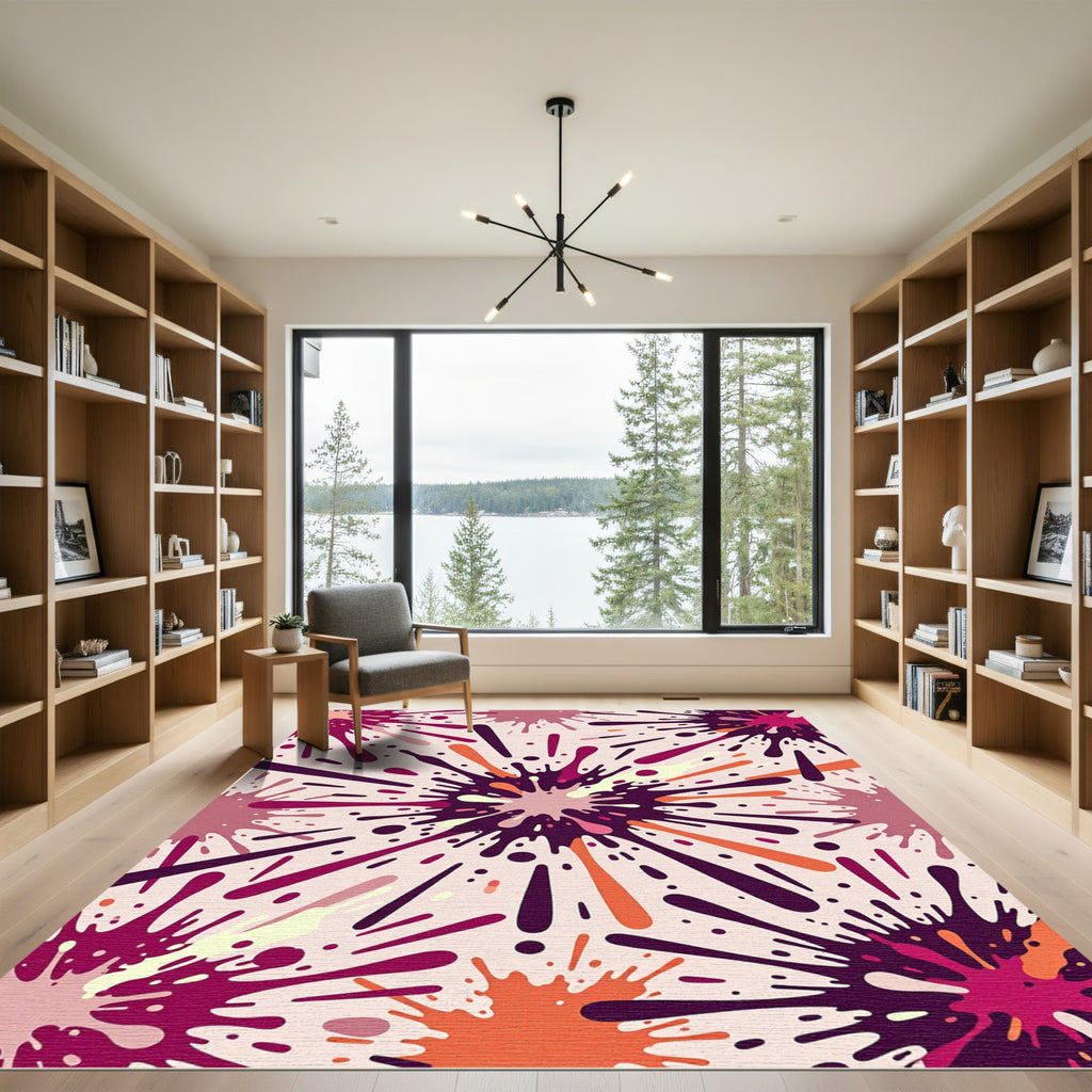 Energetic Purple Orange Splatter Accent Rug
