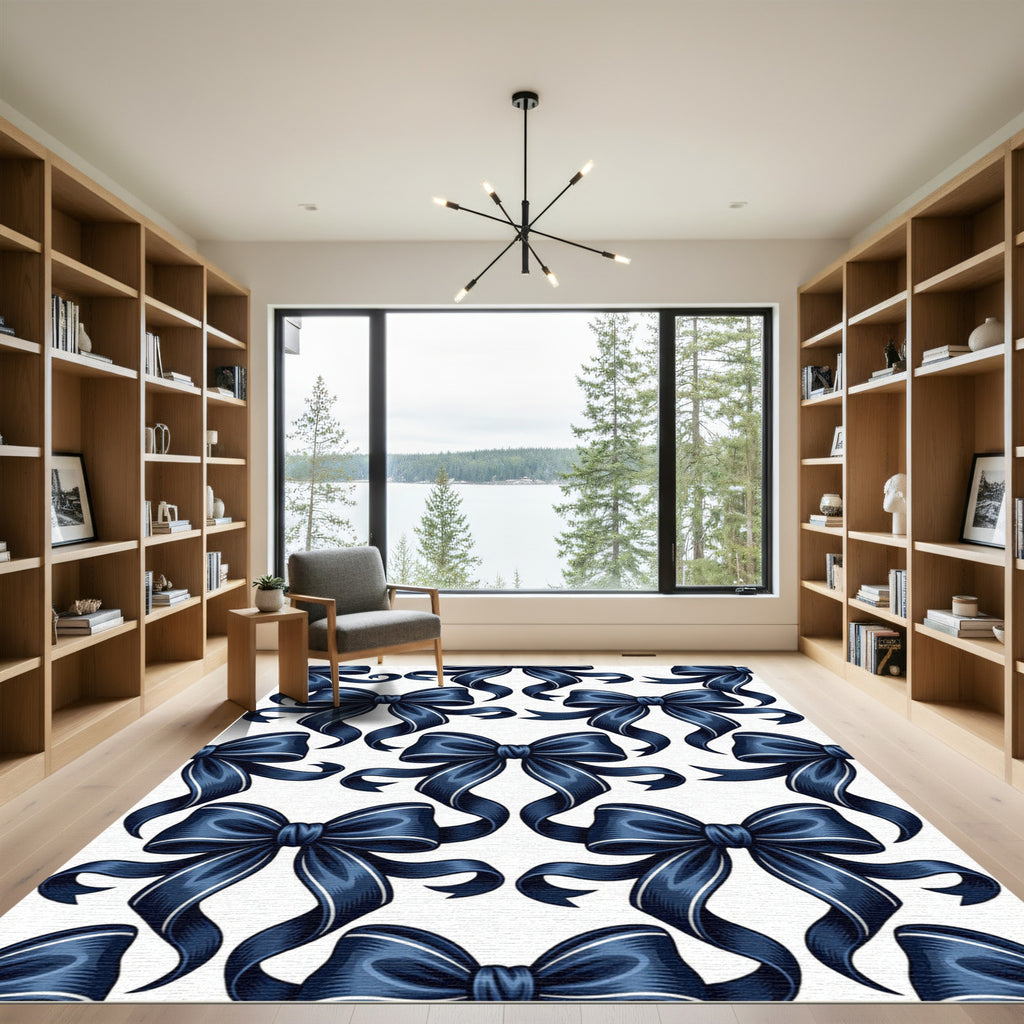 Navy Blue Elegant Ribbon Bows Rug