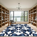 Navy Blue Elegant Ribbon Bows Rug