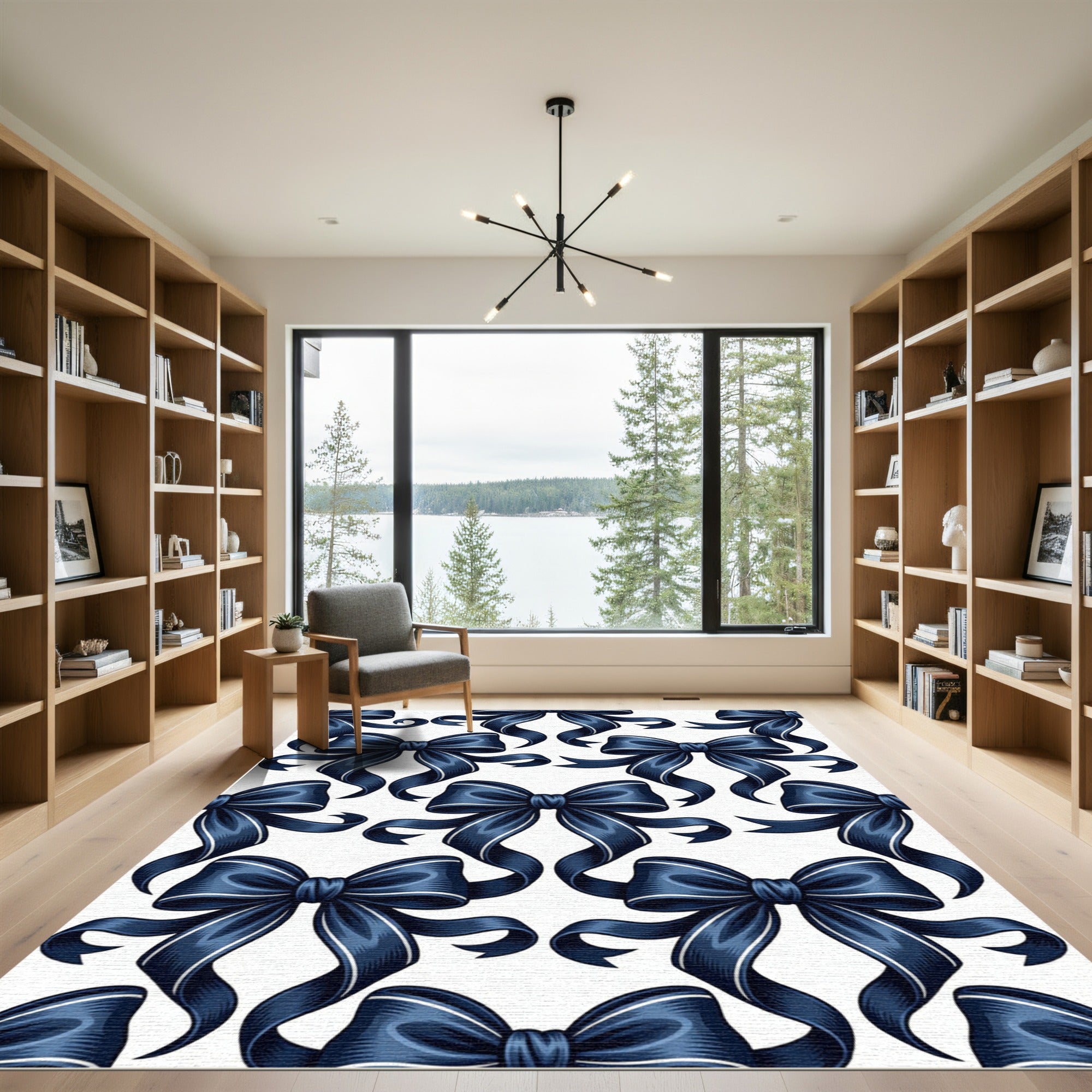 Navy Blue Elegant Ribbon Bows Rug