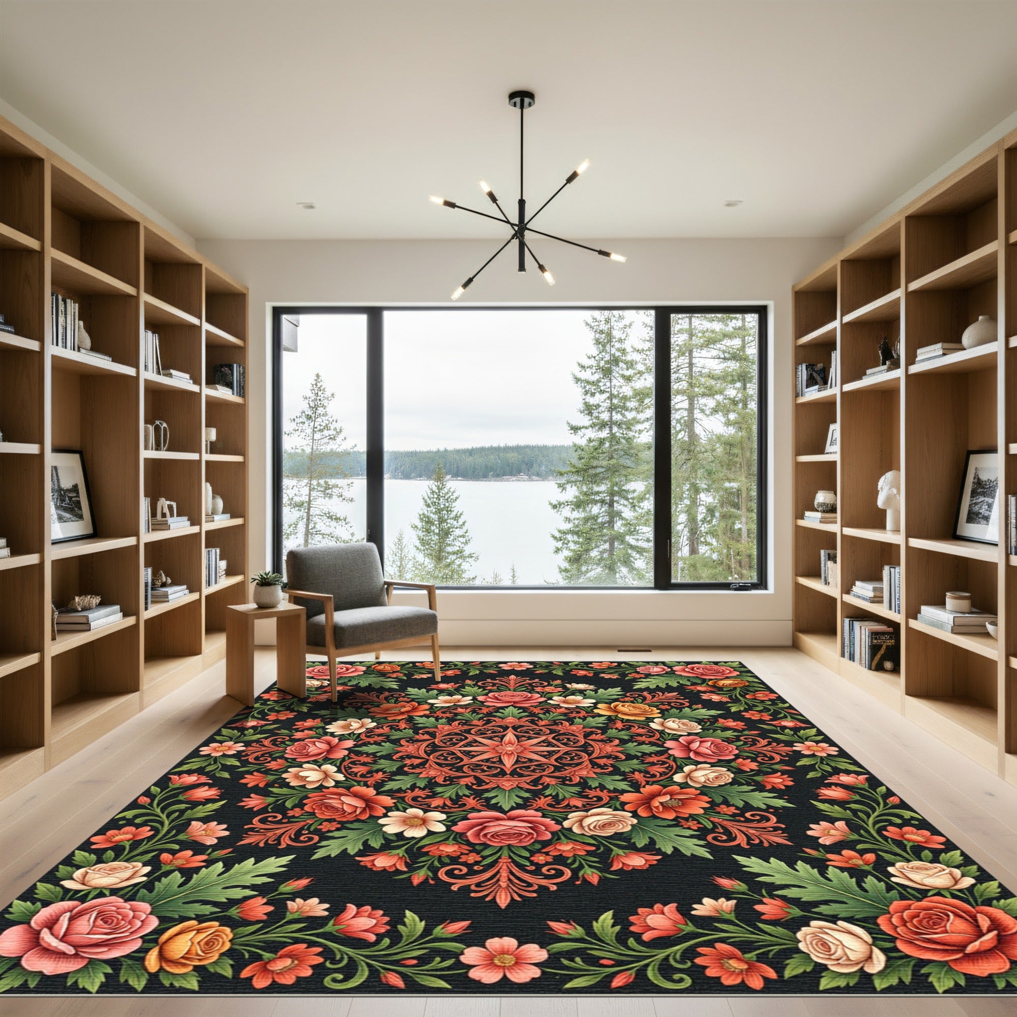 Ornate Floral Medallion Rose Garden Rug