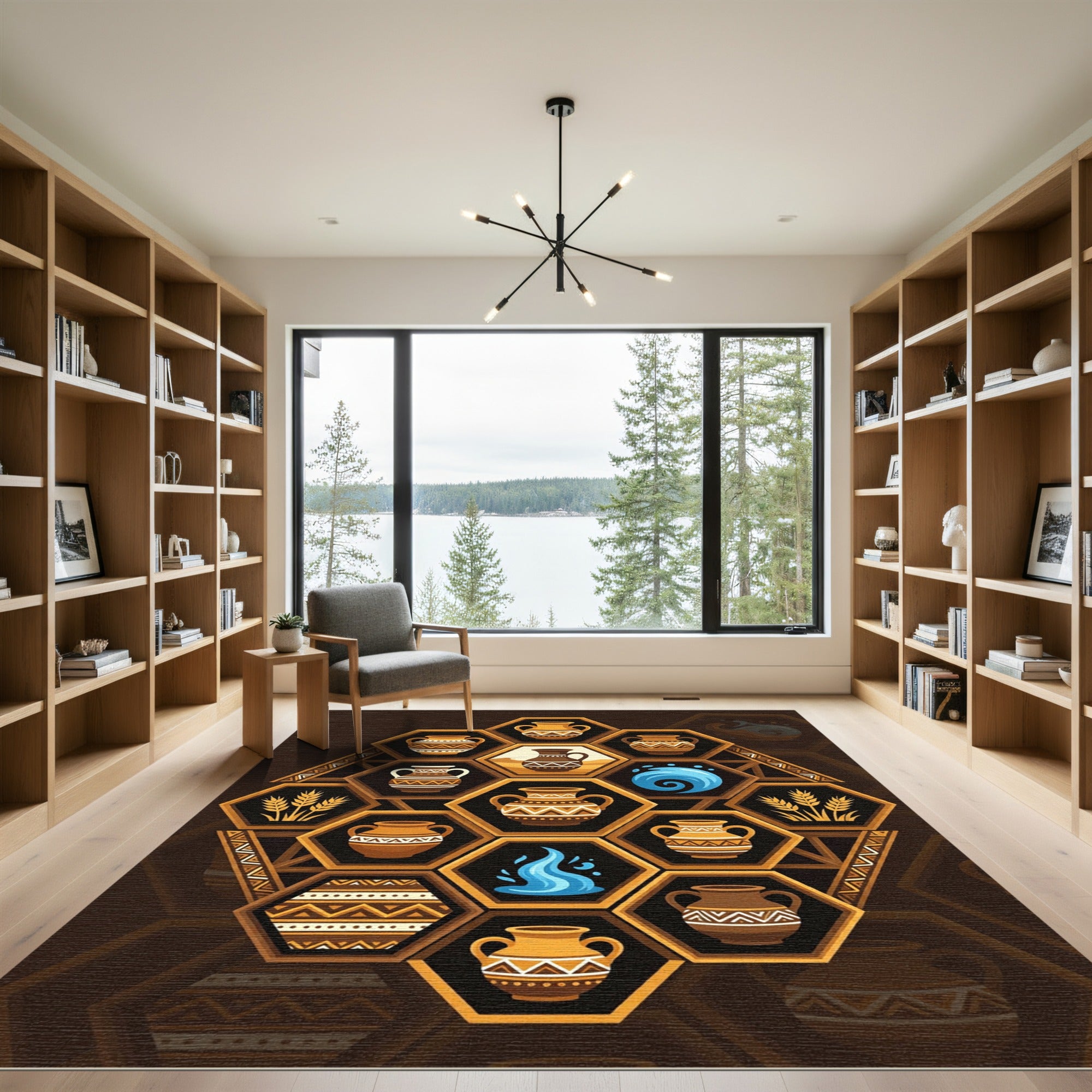 Earthy Hexagon Amphora Vase Mosaic Rug