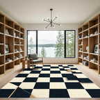 Modern Black and Cream Geometric Chessboard Rug