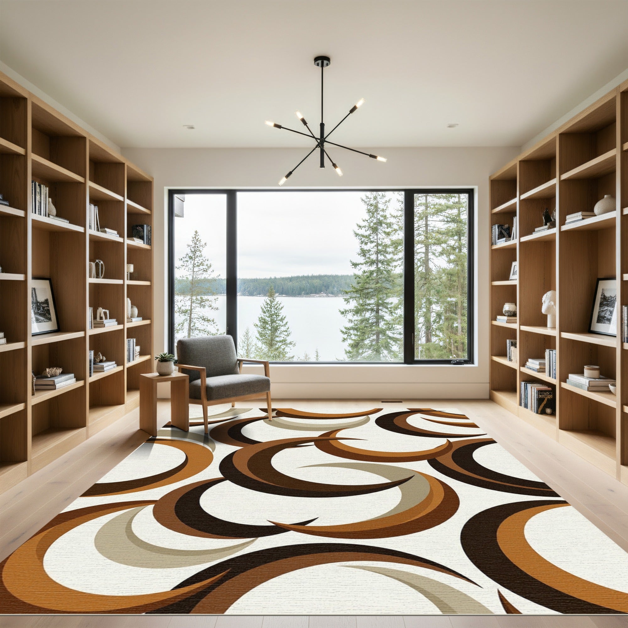 Retro Earth Tone Crescent Moon Abstract Rug