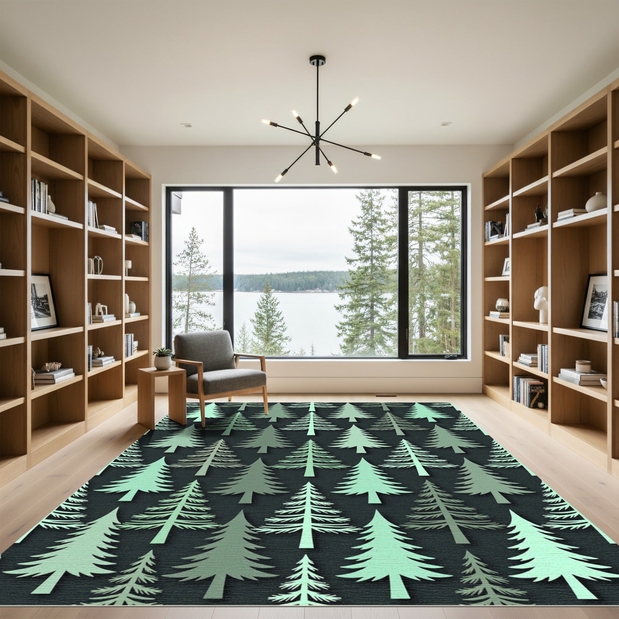 Minimalist Sage Green Evergreen Forest Rug