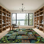 Emerald Teal Floral Medallion Mosaic Rug