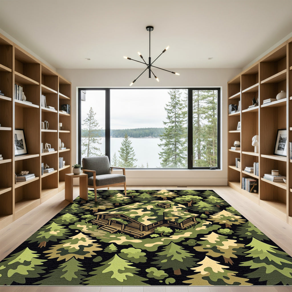 Camo Cabin Forest Isometric Vista Rug