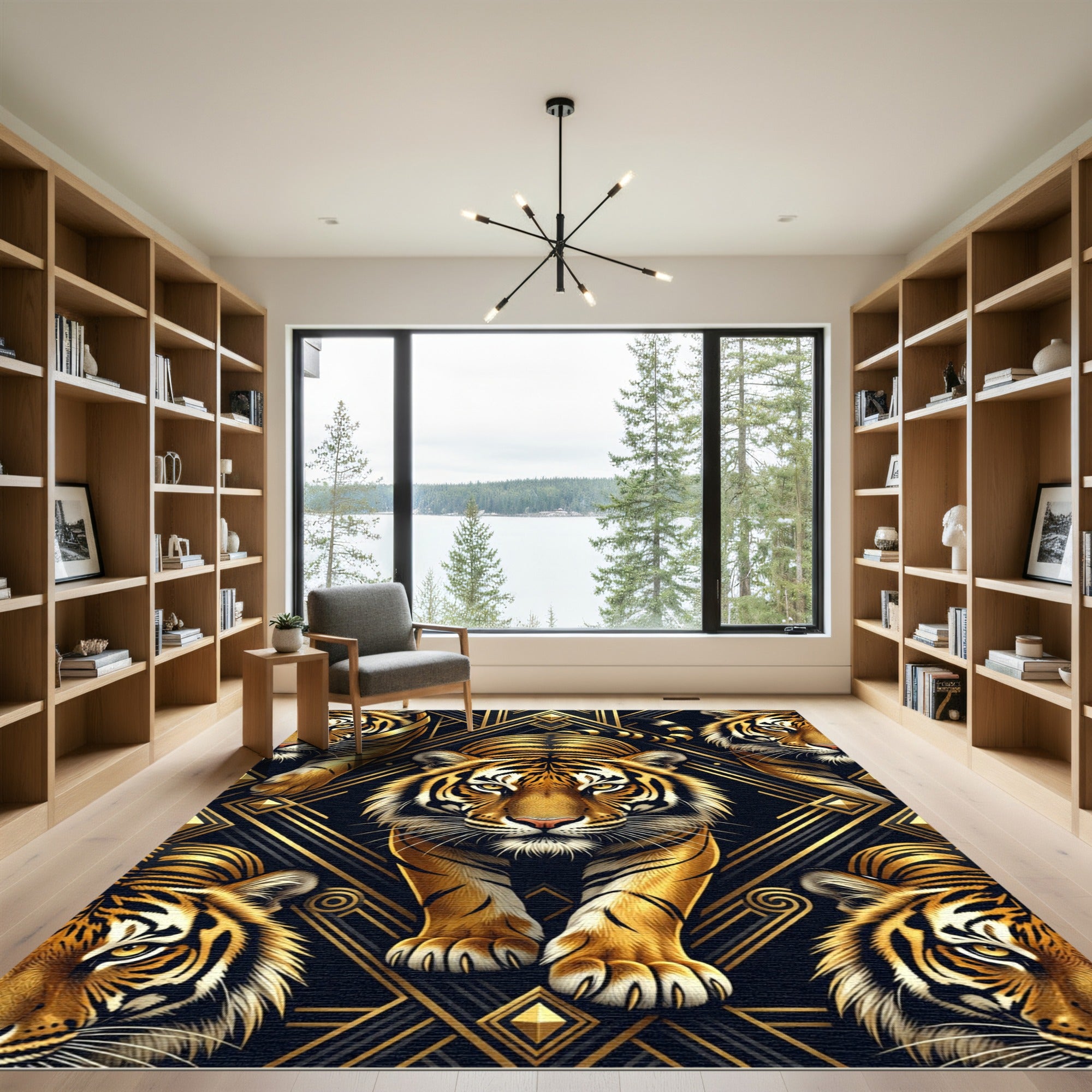 Golden Tiger Art Deco Geometric Rug