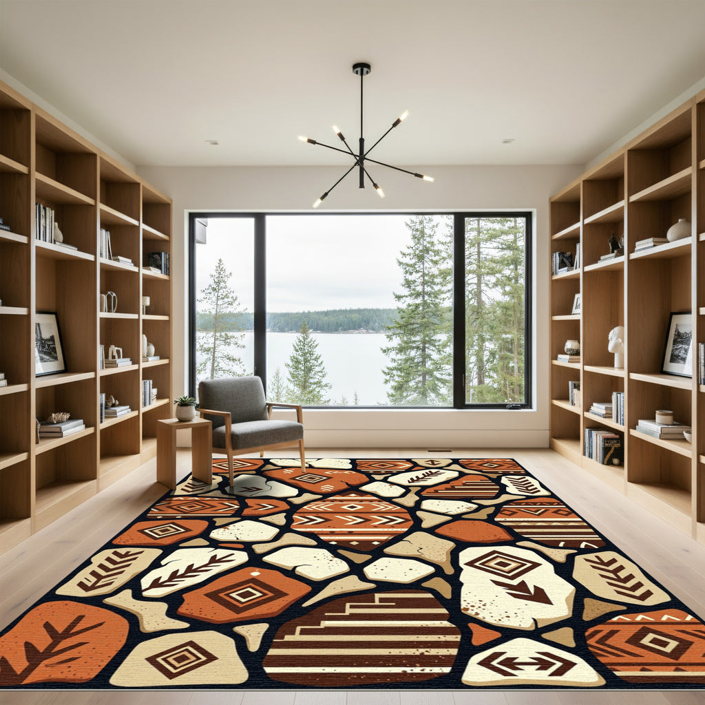 Tribal Earthy Geometric Mosaic Stone Rug