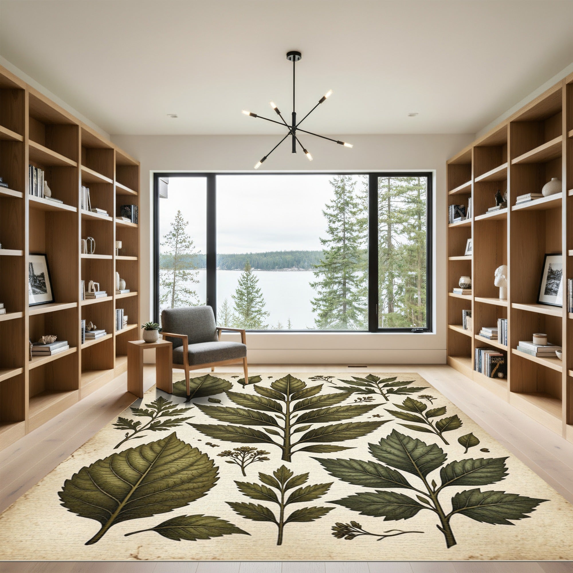 Vintage Green Leaf Botanical Composition Rug