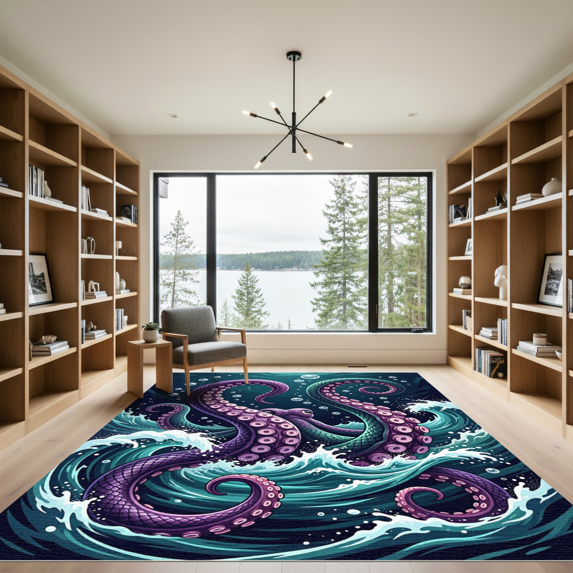 Mystic Deep Purple Kraken Ocean Waves Rug