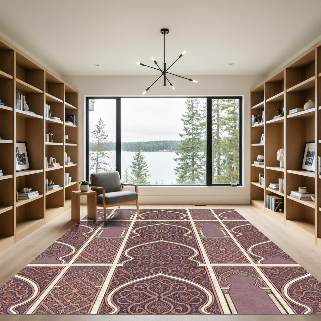 Arabesque Archway Mauve Damask Tile Rug
