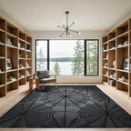 Dark Grey Spiderwebs Geometric Rug